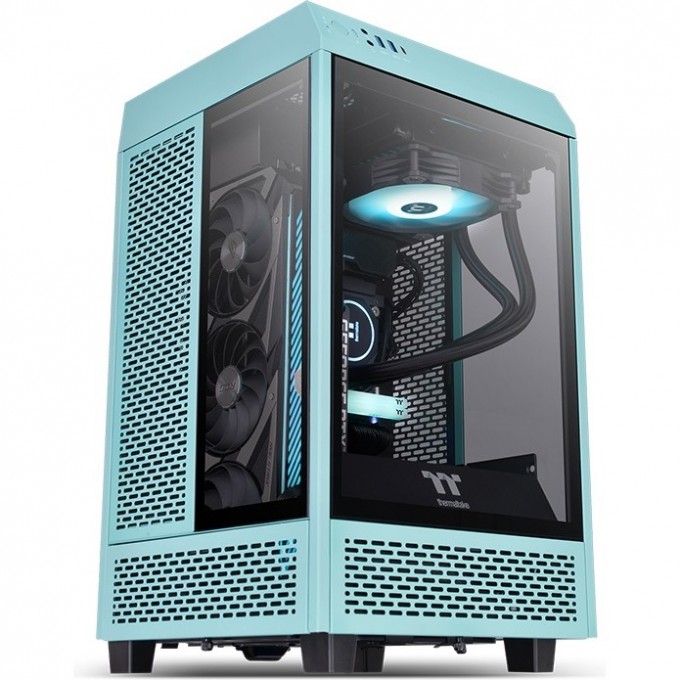 Корпус THERMALTAKE THE TOWER 100 TURQUOISE без БП miniITX 2xUSB3.0 audio bott PSU бирюзовый CA-1R3-00SBWN-00